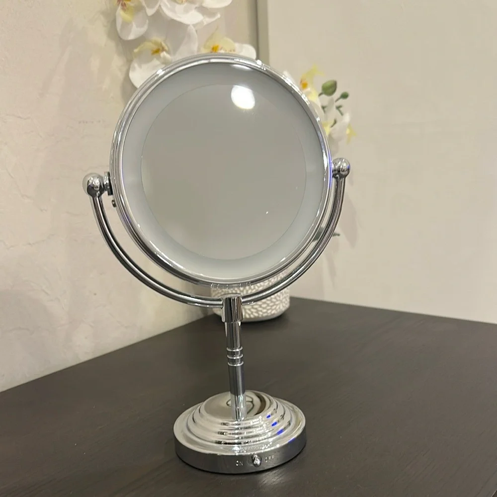 Small Silver Double-sided Lighted Vanity Mirror